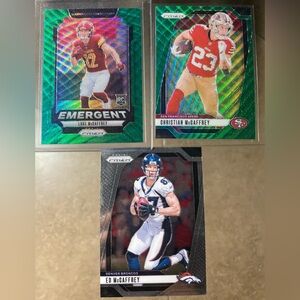 3 card McCaffrey NFL Football card lot 2024 Prizm Green Wave Emergent